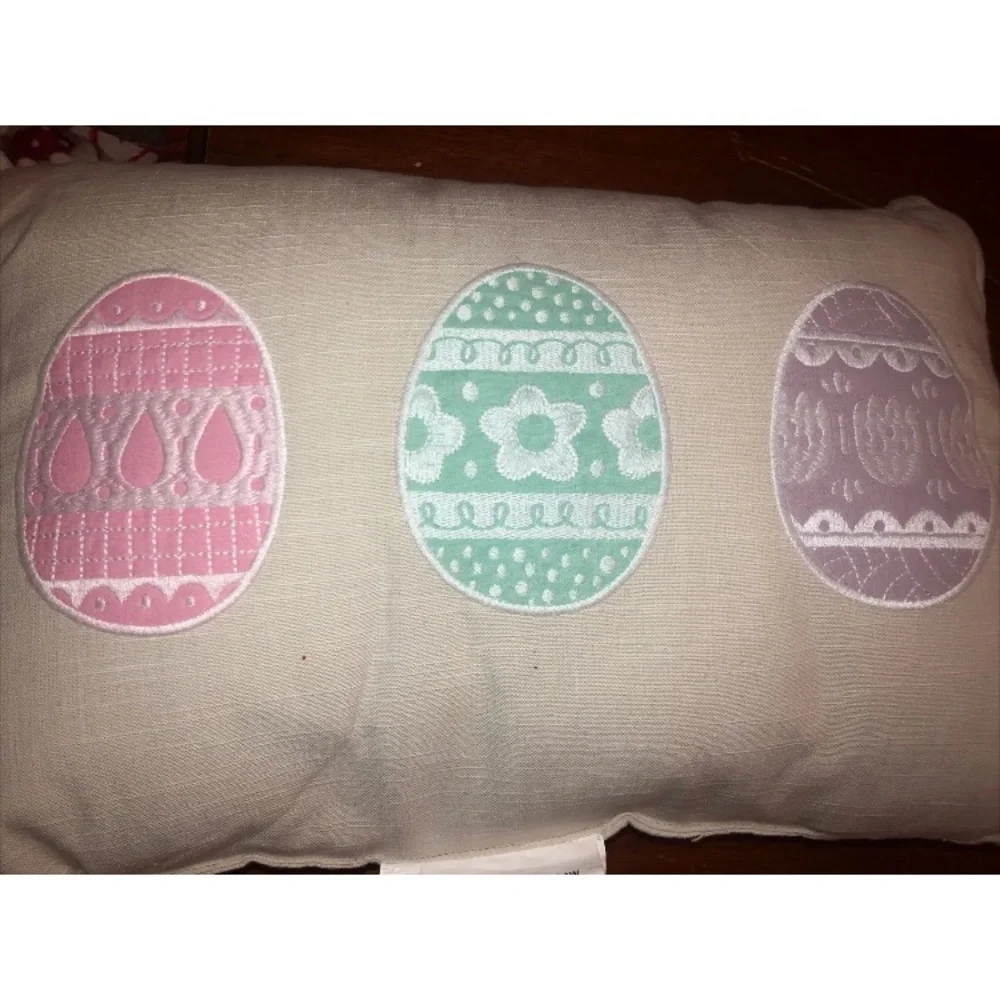 Spritz Accent Throw Pillow Easter Eggs Spring Rectangle Neutral Decor Pom Poms